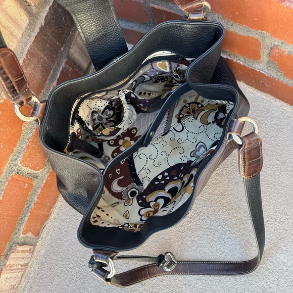 VTG Brighton🤎Large Leather Croc Embossed Brown/Black Shoulder Bag - Picture 12 of 14